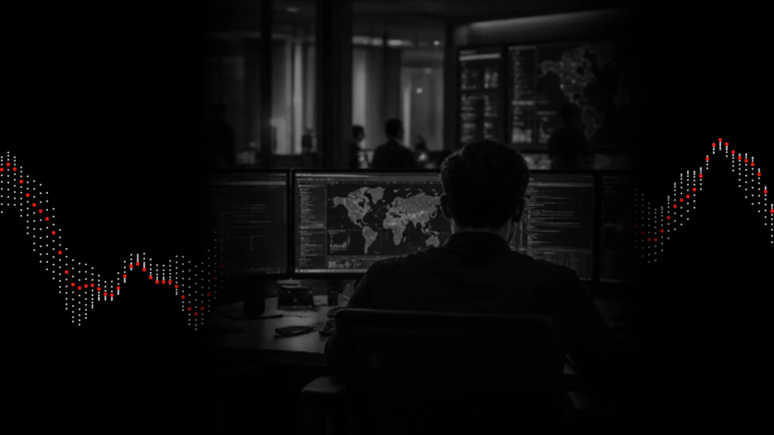 Security analyst monitoring AI agent activity across multiple screens